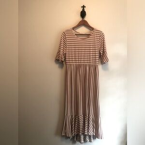 Reborn J. Striped Midi Dress in Cream and Dusty Rose